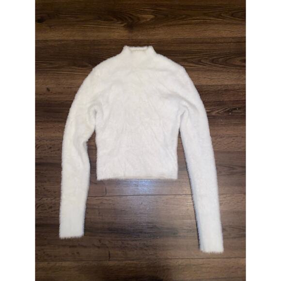 EUC Aritzia Babaton Mike Sweater White Wool Cashmere Blend Ribbed Mockneck Small - Picture 2 of 8